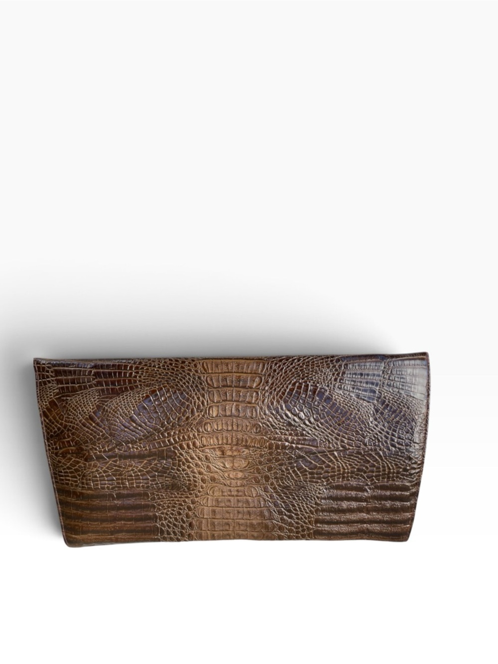 Vintage Genuine Hornback Crocodile Envelope Clutch Bag Brown Large 15.5” - Picture 2 of 11
